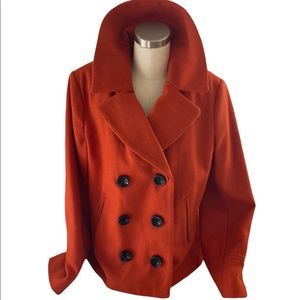 🔥NWOT, Woolblend, Merona double breasted Jacket, size L Orange in color.